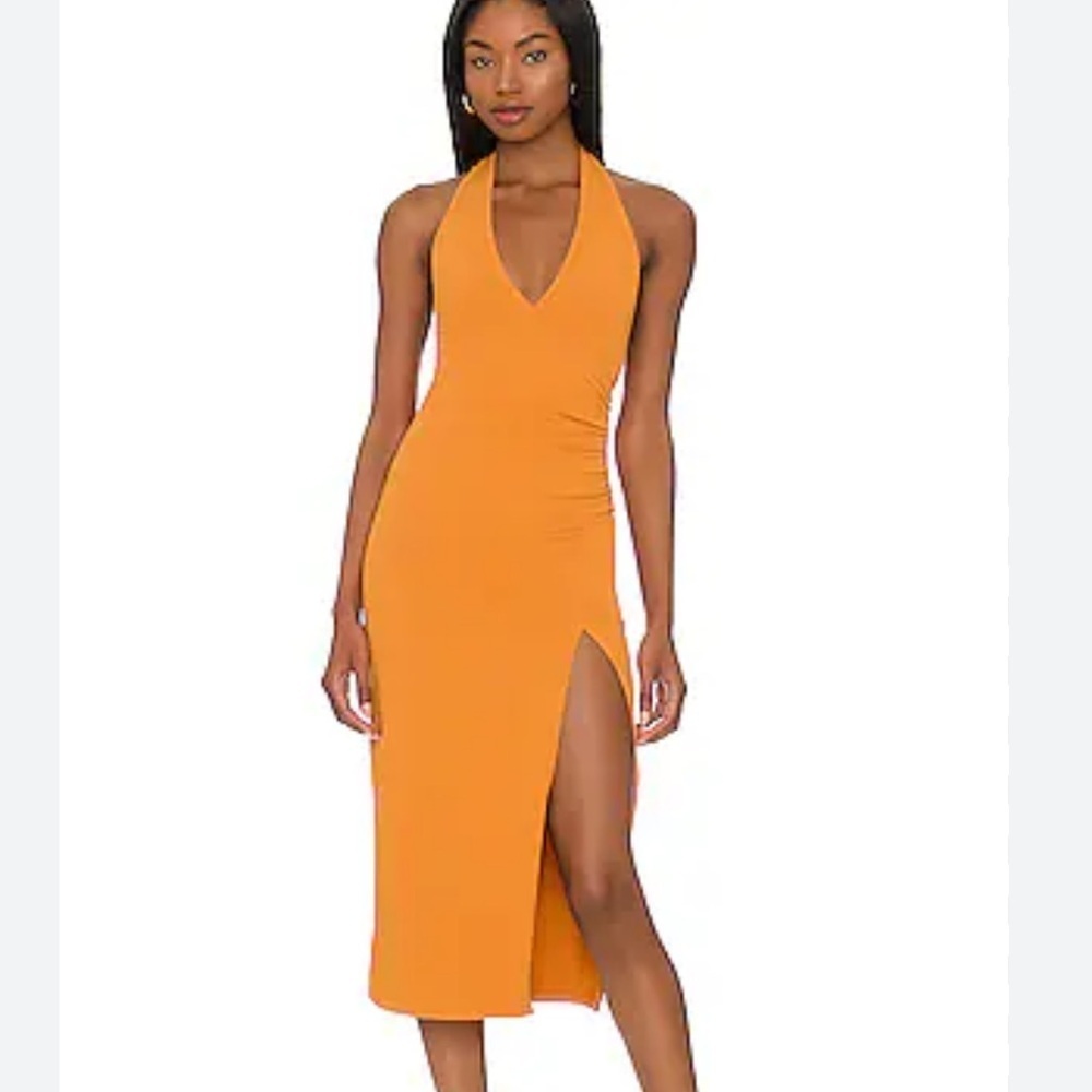 Lovers + Friends Mary Midi Dress Honey Ginger Backless halter midi Revolve NWT S
